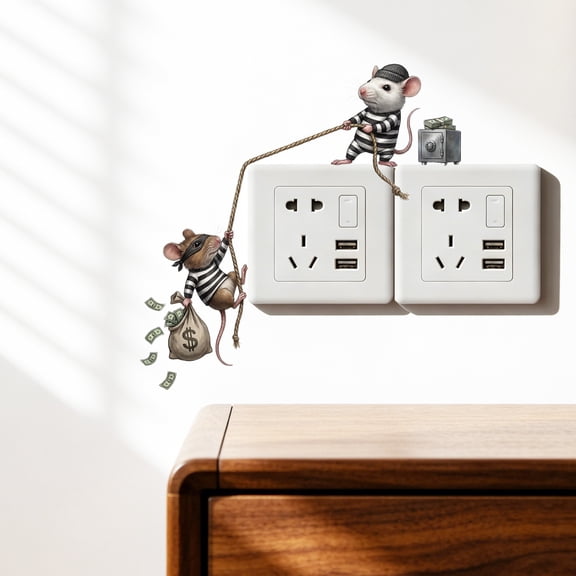 Cute Thief Mouse Light Switch Wall Decal, Funny Removable Vinyl Sticker for Outlet & Room Decor