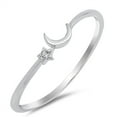 thumbnail image 1 of Cute Thin Crescent Moon Star Space Sterling Silver Ring White CZ 925 Jewelry Female Size 5, 1 of 4