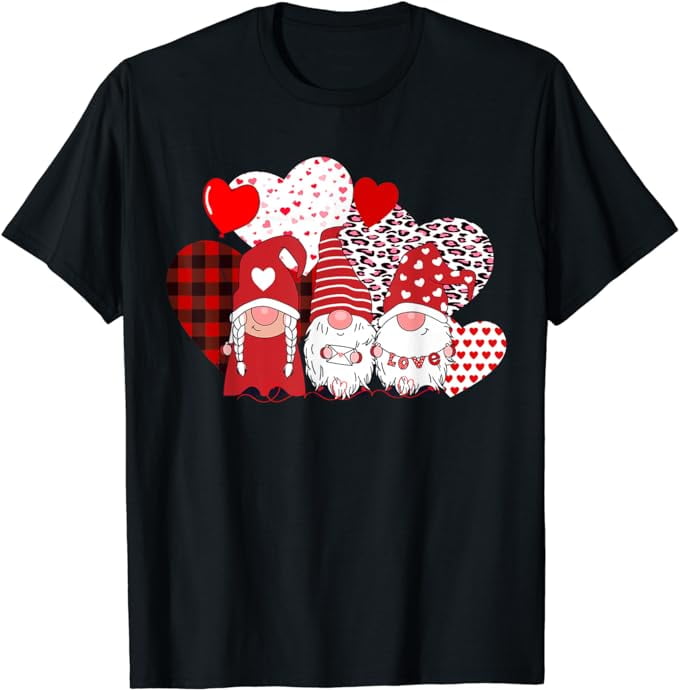 Cute Three Gnomes Holding Hearts Valentines Day T-Shirt - Walmart.com