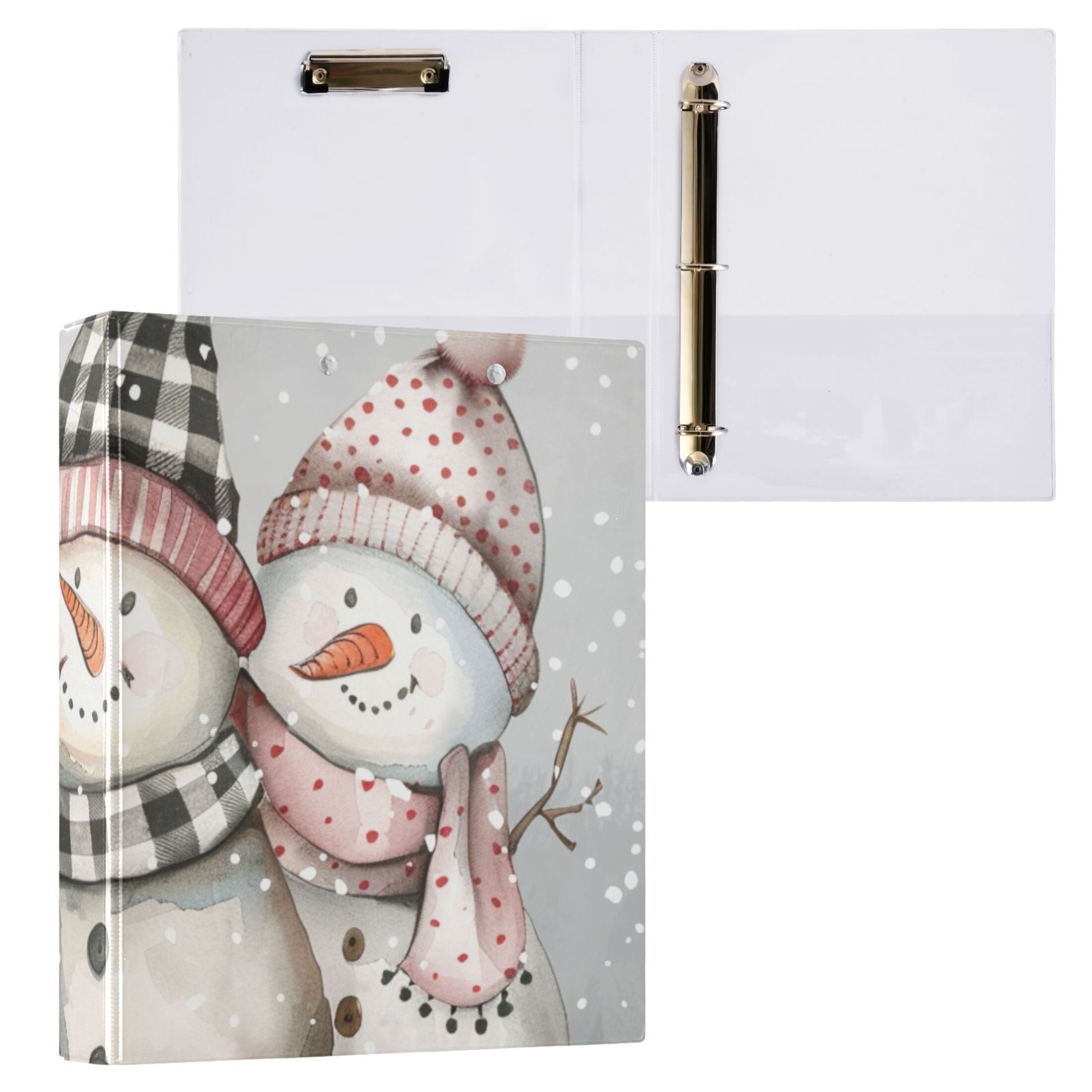 Cute Three Snowmen 3 Ring Binders 1.5 inch Hardcover File Folders with Interior Pockets A4 Size Organizer for School Office Hospital