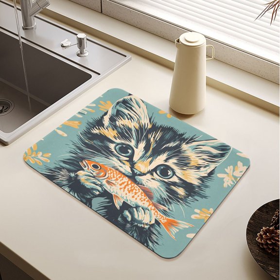 Cute Three-flowered Cat Drying Mat Diatomaceous Earth Super Absorbent Non-slip Rubber Sole Heat Resistant 230 Degrees Fahrenheit 19.715.7in
