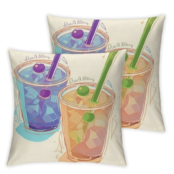 Cute Throw Pillow Cases Pack Boba Bubble Tea Anime Cartoon Chibi Faces | Kawaii Decorative Living Room Decor Set for Girls