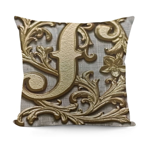Cute Throw Pillows Beautiful Gold Floral Initial V Pillow Cases Alphabet Letter Decorative Square Pillowcase Cushion Case Decor for Sofa Couch