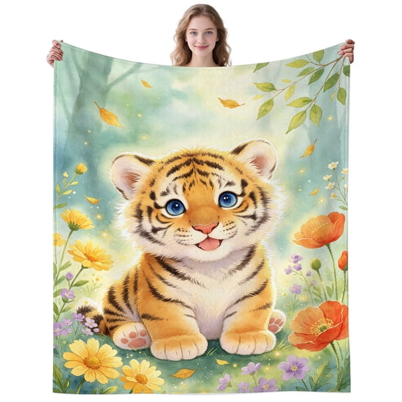 Cute Tiger Blanket Gifts for Women Men Adults Tigers Lovers Cozy Plush Floral Tiger Throw Blankets for Couch Home Decor Birthday Gifts 50×40 Inch