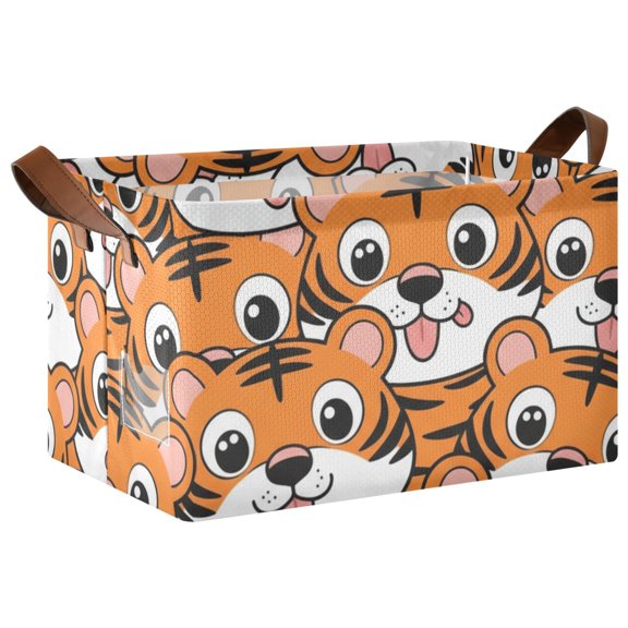 Cute Tiger Collapsible Storage Bin Open Home Shelf Basket Water-Resistant Iron Frame Large 2 Pack