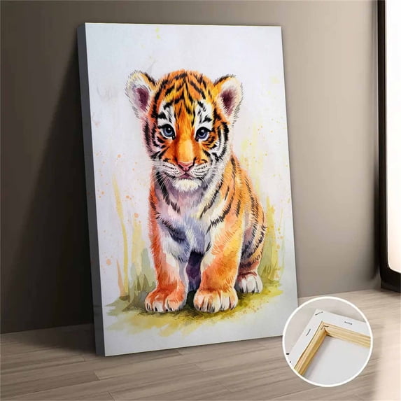 Cute Tiger Cub Canvas Wall Art Vintage Abstract Modern Aesthetic Home Decor Print for Bedroom Living Room Office