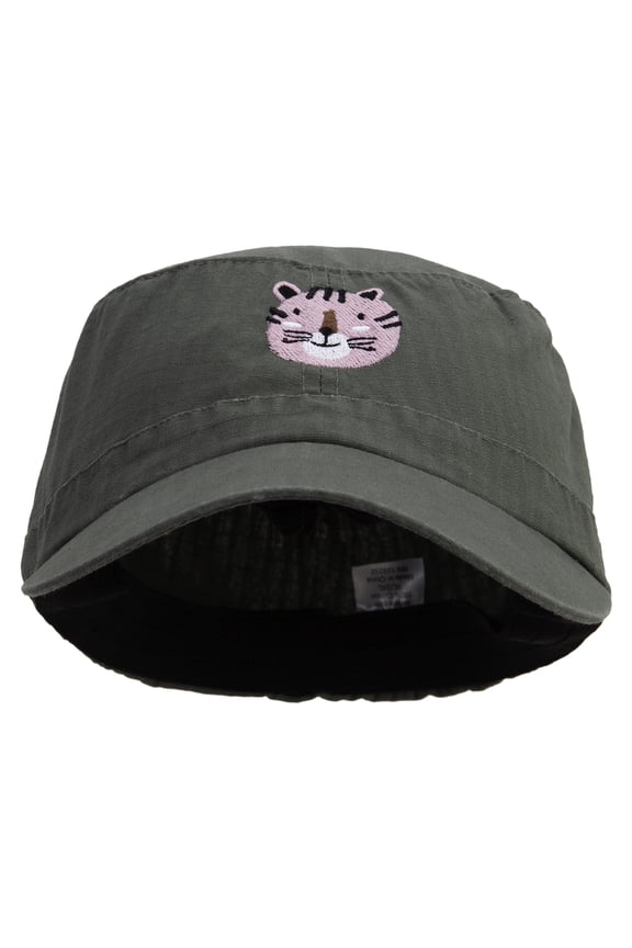Cute Tiger Embroidered Big Size Fitted Ripstop Cotton Military Army Cap - Olive 2XL-3XL