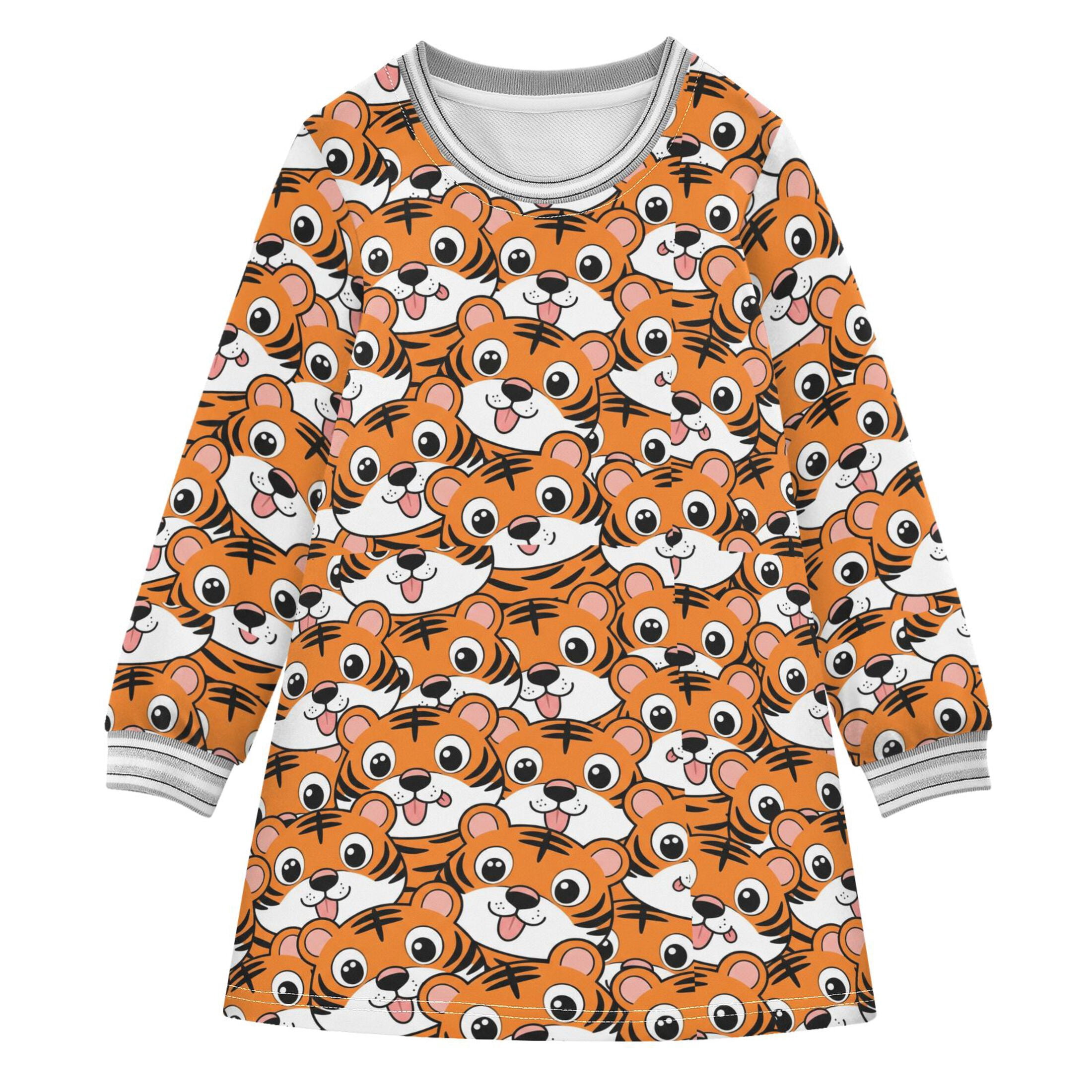Cute Tiger Girls'long-sleeved dress Thickened A-dress Warm Dress Basic ...