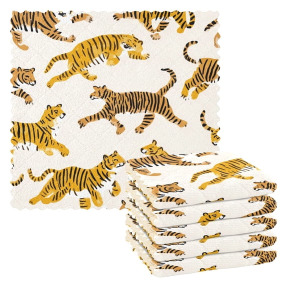 Cute Tiger Kitchen Cloth Dish Towels for Drying Washing Absorbent Dish Rags Reusable soft kitchen dishcloth set 6 Pack