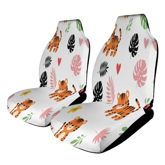 Cute Tiger Leaf Pattern Car Seat Covers Front Seats Universal Fit for Cars SUV Truck Auto Interior Accessories