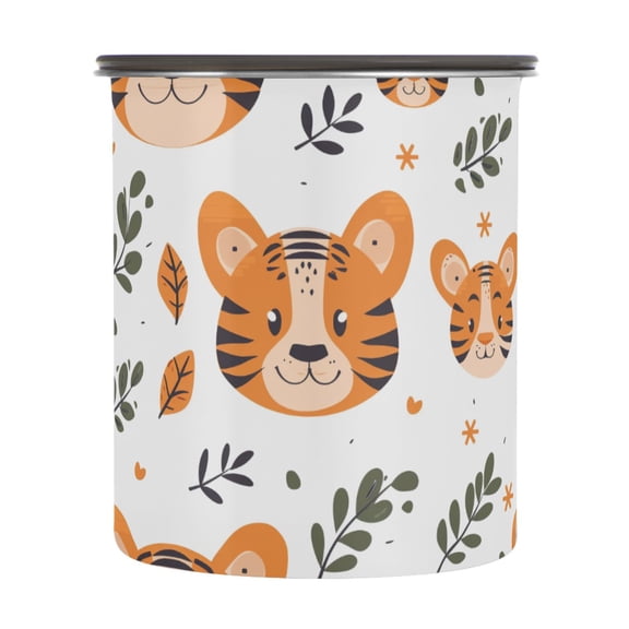 Cute Tiger Leaves Cartoon Airtight Coffee Bean Canister 30oz Food Storage Containers with Lids For Gournd, Tea, Sugar, Flour, Rice, Cereal, Candy Cookie Jar