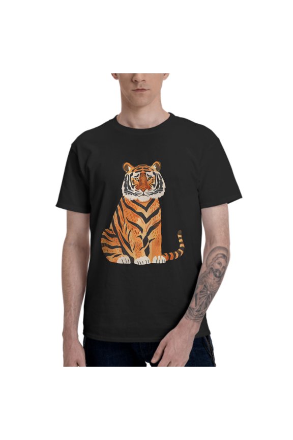 Cute Tiger Men's T-Shirt Cotton 100% Summer Tops Fashion Casual Cute Tiger Short Sleeves for Men Women Round Collar Top Tees