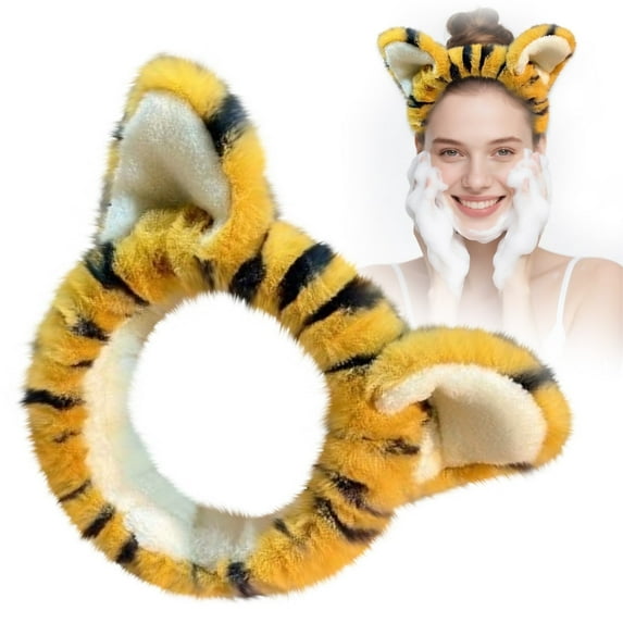 Cute Tiger Pattern Headband - Ear Headband for Washing, Yoga, and Beauty, Elastic Turban for Women, Comfortable Headband for Makeup and Sports Halloween Decor Wedding Guest Dress Makeup Organizers