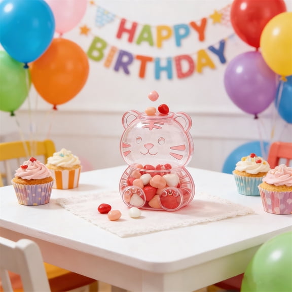Cute Tiger Plastic Candy Jar, Transparent Airtight Storage Container for Sweets & Snacks, Decorative Organizer for Kids Room & Kitchen, Ideal Gift for Animal & Candy Lovers