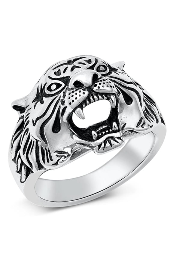 Cute Tiger Ring 925 Sterling Silver Large Cat Tigress Band Jewelry Female Male Unisex Size 10