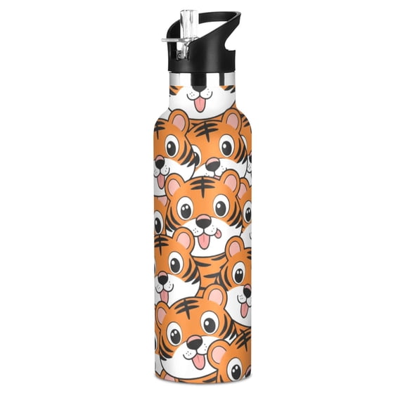 Cute Tiger Sport Water Bottle for Kids Insulated with Straw for School Outdoor Daily Use