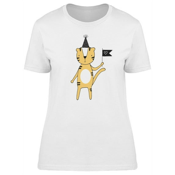 Cute Tiger With A Flag And Hat T-Shirt Women -Image by Shutterstock, Female XX-Large