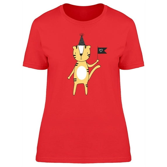 Cute Tiger With A Flag And Hat T-Shirt Women -Image by Shutterstock, Female XX-Large