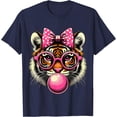 thumbnail image 1 of Cute Tiger With Glasses Bubblegum and Bow Softstyle Unisex T-Shirt,Navy Color,Size XL, 1 of 5