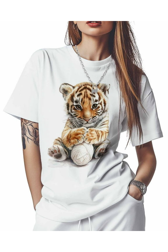 Cute Tiger Womens T Shirts Short Sleeve Cotton Crewneck T-Shirt Graphic Tees, Casual Tops Tshirt for Women Teen Girls
