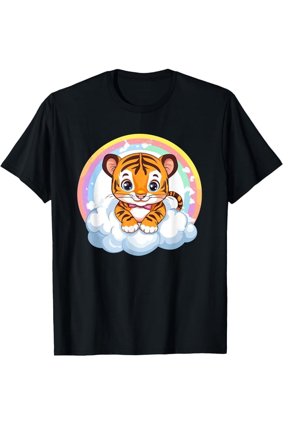 Cute Tiger on Cloud with Rainbow Dreamy T-Shirt, Unisex T-Shirt