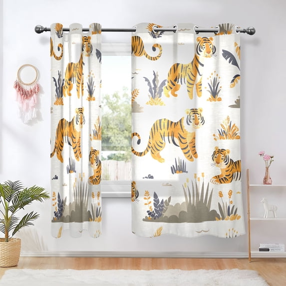 Cute Tigers Blackout Curtains 63 inch Length 2 Panels Window Decoration Curtains for Bedroom Living Room