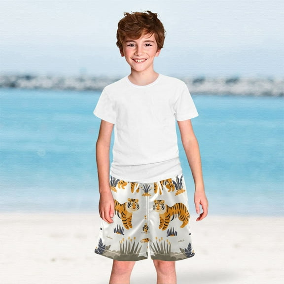 Cute Tigers Boys Swim Trunks Boardshorts Swimsuit Quick Dry Board Shorts Bathing Suit 2-12T