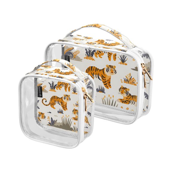 Cute Tigers Makeup Bags Set Travel Toiletry Bags Portable Cosmetic Bags Organizer Waterproof 2 Packs