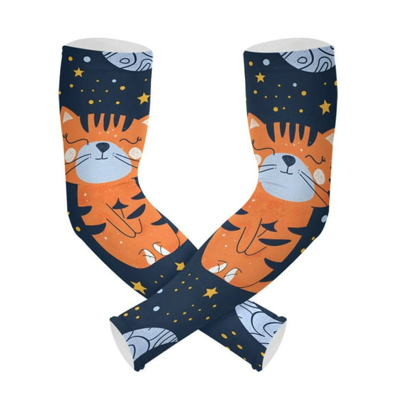 Cute Tigers Stars Gardening Sleeves UV Sun Protection Cooling Arm Sleeves Anti-Scratch Farmers Sleeves for Women Men