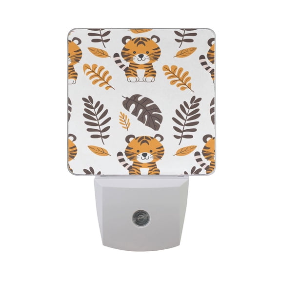 Cute Tigers with Leaves Night Light 2 Pack LED Nightlight Plug into Wall Dusk to Dawn Sensor Soft White