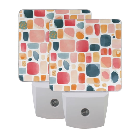 Cute Tile Patterns LED Night Light with Smart Sensor Plug Into Wall Dusk to Dawn 2 packs
