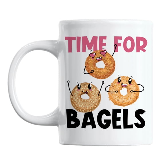 Cute Time for Bagels White Ceramic Coffee & Tea Mug Cup for a Bagel Lover (11oz)