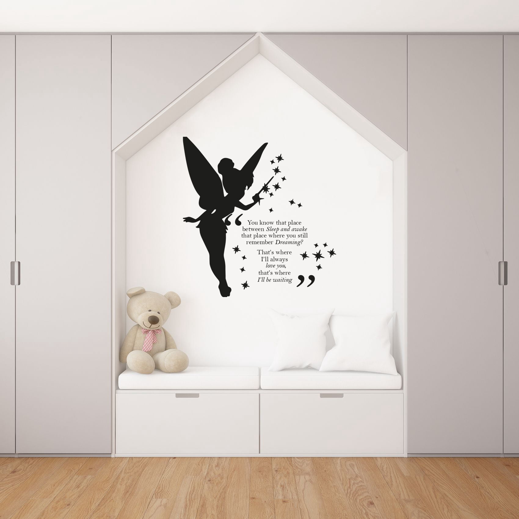 Cute Tinkerbell Silhouette - You Know That Place Between Sleep And Awake Tinkerbell Quote Vinyl Wall Art Wall Decal Wall Sticker Home Decoration Design Kids Girls Room Wall Décor Size (30x30 inch)