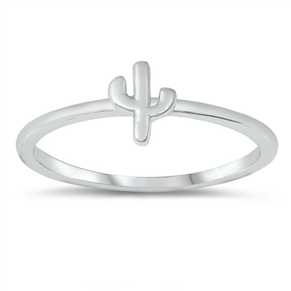 Cute Tiny Boho Southwest Cactus Plant Ring .925 Sterling Silver Band Jewelry Female Male Size 9