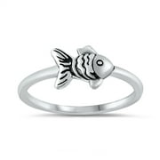 Cute Tiny Fish Aquatic Ocean Ring .925 Sterling Silver Band Jewelry Female Male Unisex Size 8