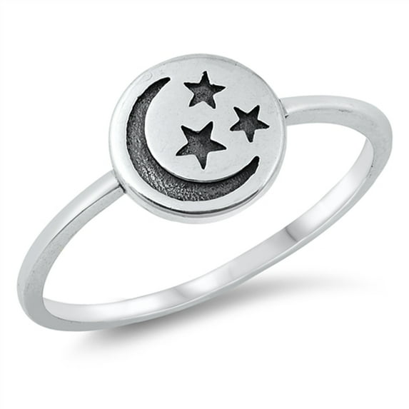 Cute Tiny Stamped Star Crescent Moon Ring .925 Sterling Silver Jewelry Female Male Unisex Size 5
