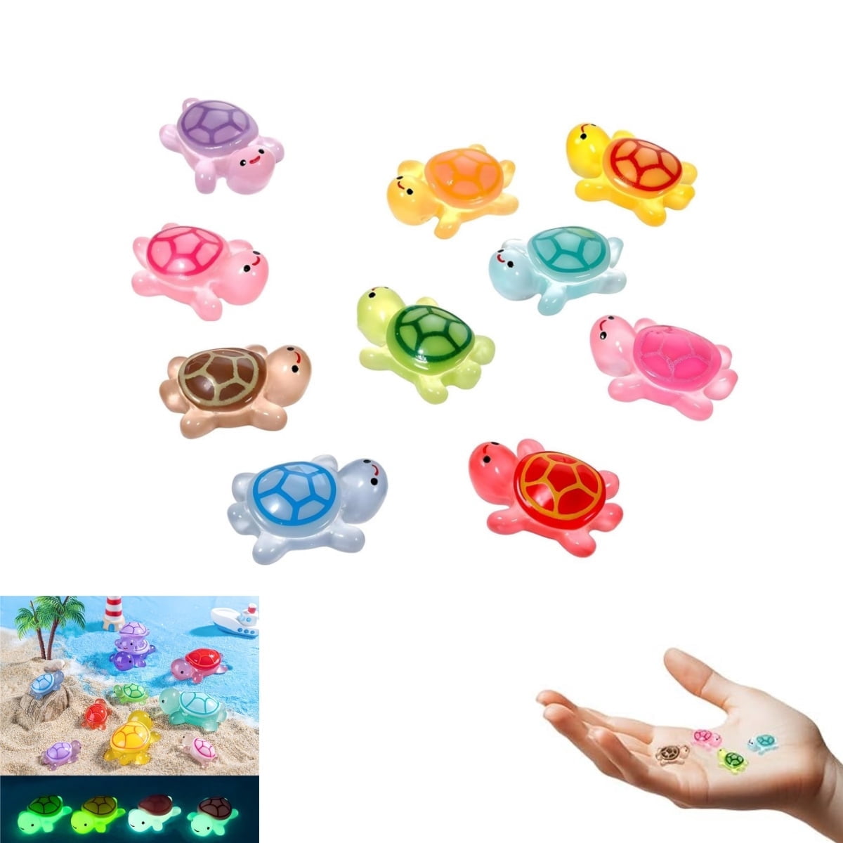 Cute Tiny Turtle Figurines,3D Sea Turtle Figurines,QZS Glow in the Dark ...