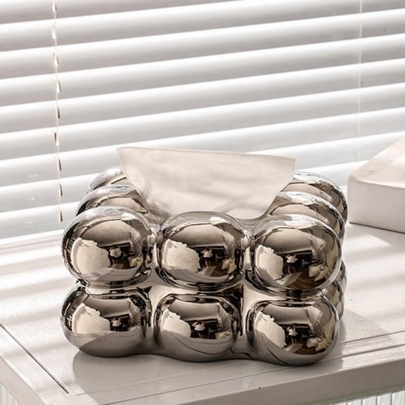 Ceramic Tissue Box Paper Towel Holder, Silver, for Kitchen, Living Room, Bedroom