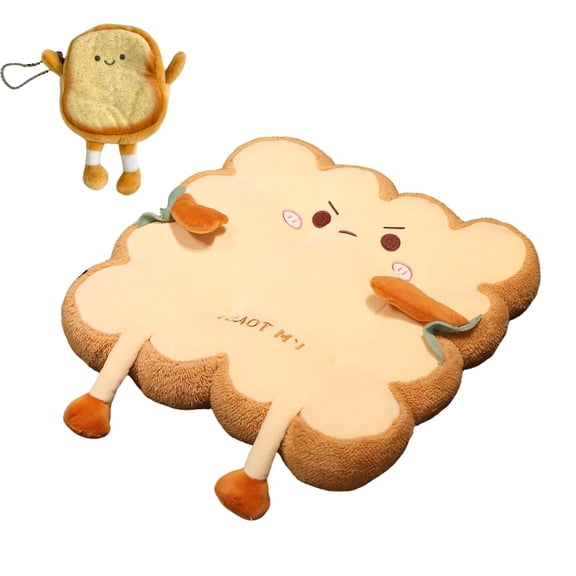 Cute Toast Bread Plush Seat Cushion, 15.78in Thick Soft Chair Pad, Kawaii Food-Shaped Pillow for Office Desk Chair, Car Seat, Sofa, Bedroom Decor Gift