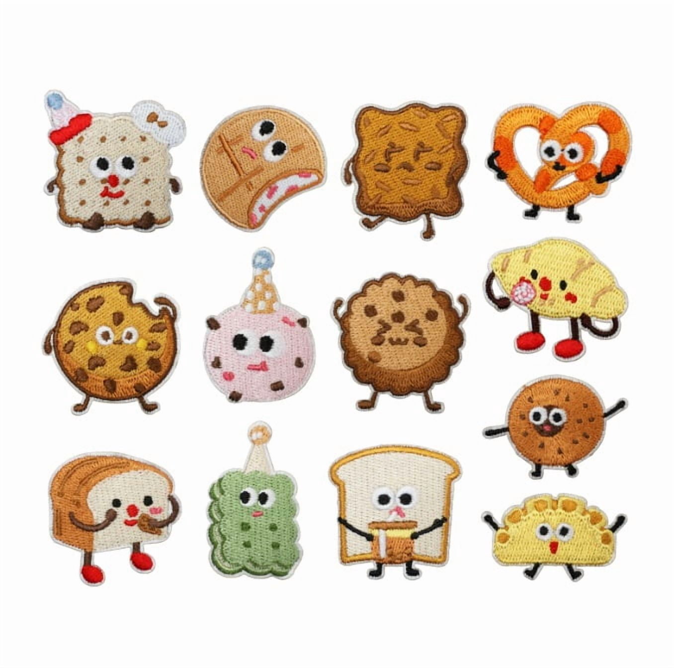 Cute Toast Cookies Embroidered Cloth Stickers - 13 Pieces Cartoon Dessert Labels for Clothes and Bags Decoration