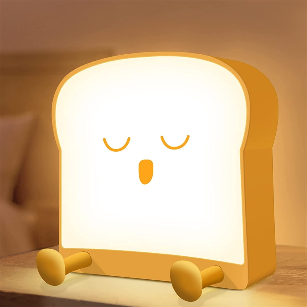 Cute Toast LED Night Lights ,Funny Night Lamp with Silicone Feet Phone  Holder ,Bread Decorative Creative Lamps for Boys Girls Women Bedrooms