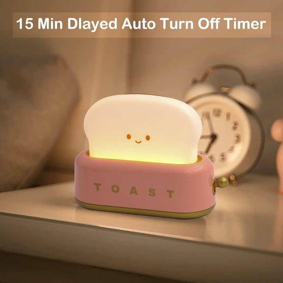 Cute Toast Lamp,Room Decor Night Light, LED Dimmable Bread Light,Rechargeable Desk Lamp with Timer,Sleep Lamp for Bedroom Bedside Decorations,Aesthetic Gifts for Teen Girls(Pink)