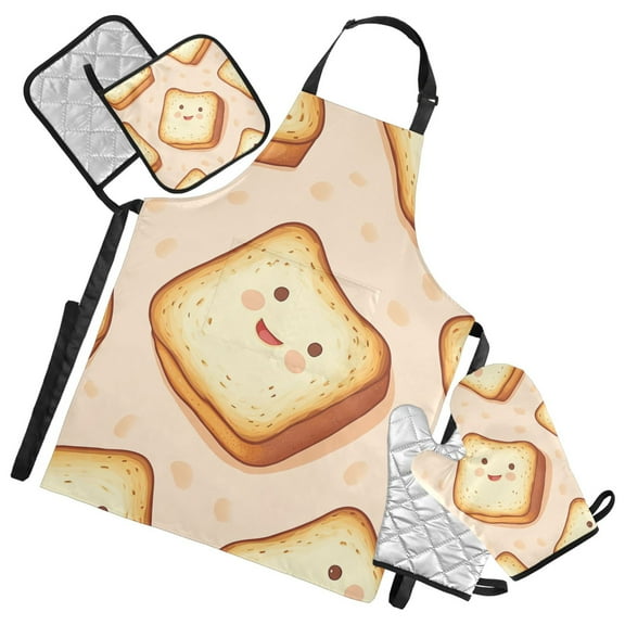 Cute Toasts Cartoon Apron Set with Oven Mitts Pot Holders Set of 5 Kitchen Stuff Accessories