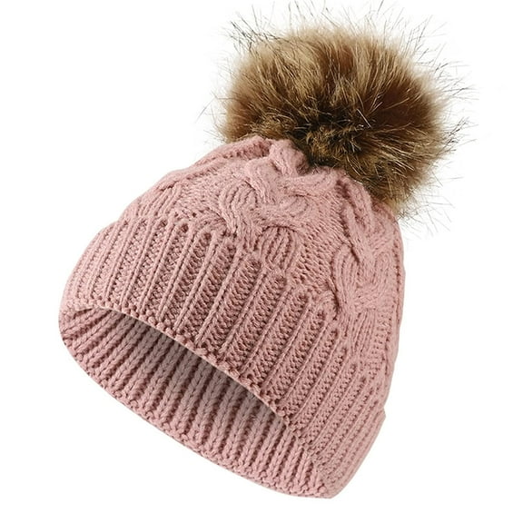 Cute Toddler Baby Pom Pom Hat Kids Winter Warm Knitted Solid Color Skiing Beanie Hat for Girls Boys 1-6 Years Old