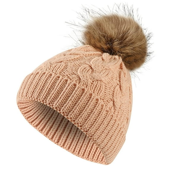 Cute Toddler Baby Pom Pom Hat Kids Winter Warm Knitted Solid Color Skiing Beanie Hat for Girls Boys 1-6 Years Old