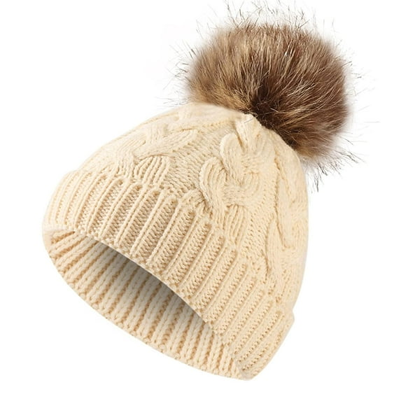 Cute Toddler Baby Pom Pom Hat Kids Winter Warm Knitted Solid Color Skiing Beanie Hat for Girls Boys 1-6 Years Old
