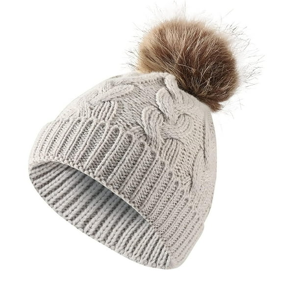 Cute Toddler Baby Pom Pom Hat Kids Winter Warm Knitted Solid Color Skiing Beanie Hat for Girls Boys 1-6 Years Old