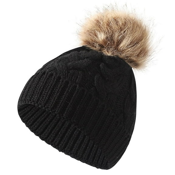 Cute Toddler Baby Pom Pom Hat Kids Winter Warm Knitted Solid Color Skiing Beanie Hat for Girls Boys 1-6 Years Old