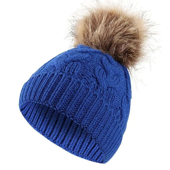 Cute Toddler Baby Pom Pom Hat Kids Winter Warm Knitted Solid Color Skiing Beanie Hat for Girls Boys 1-6 Years Old