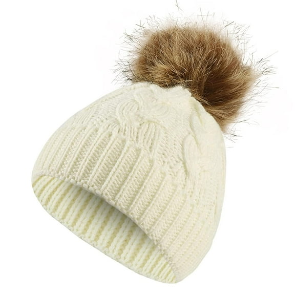 Cute Toddler Baby Pom Pom Hat Kids Winter Warm Knitted Solid Color Skiing Beanie Hat for Girls Boys 1-6 Years Old